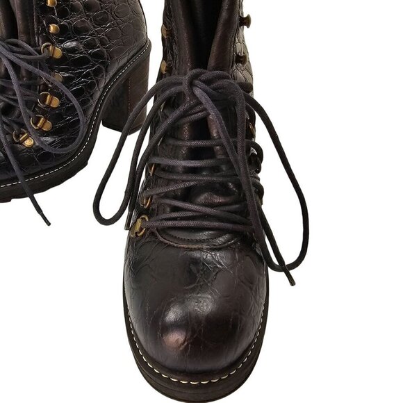 Diesel Leather Hiker Tekny Bootie Black Faux Croc Block Heel Womens Shoe Size 8 - Picture 5 of 10